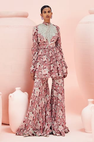 Bhumika Sharma Abstract Floral Print Peplum With Gharara 