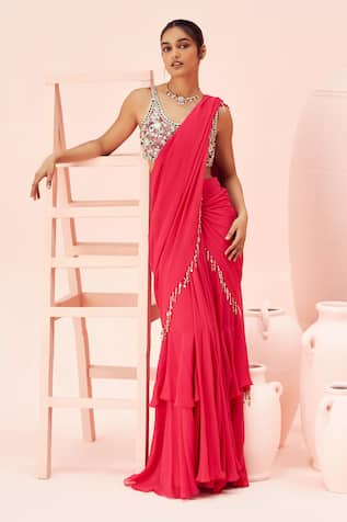 Bhumika Sharma Retro Ruffle Pre-Draped Saree With Blouse 