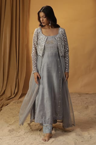 arpita sulakshana Chanderi Lace Embroidered Kurta With Jacket 