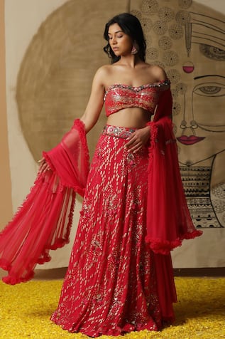 arpita sulakshana Embroidered Lehenga Pleated Blouse Set 