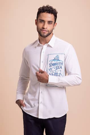 Canvas Patchwork Button Down Collared Shirt 