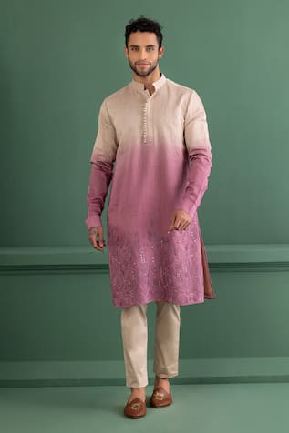 Amit Arora Floral Border Embroidered Kurta Set 