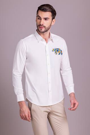Amit Arora Bear Motif Embroidered Shirt 