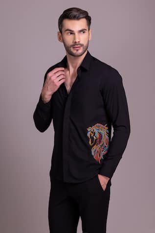 AMIT ARORA Horse Motif Embroidered Shirt 