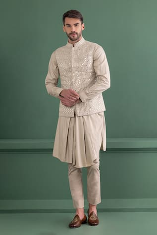 Amit Arora Mirror Embroidered Bundi Kurta Set 