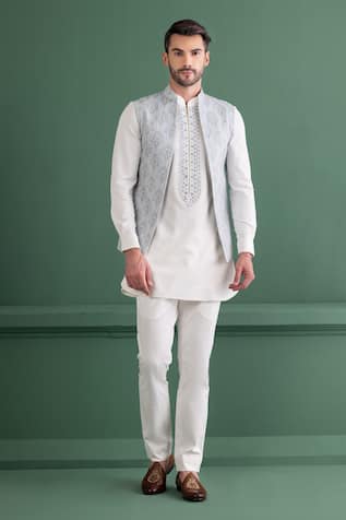 Amit Arora Floral Butti Embroidered Bundi Kurta Set 