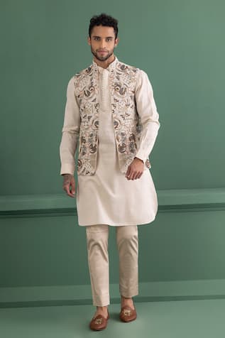 Amit Arora Abstract Embroidered Bundi Kurta Set 