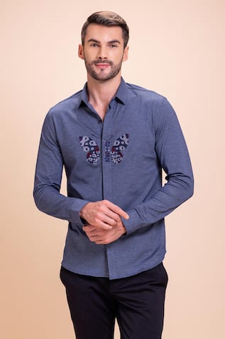 AMIT ARORA Butterfly Threadwork Textured Shirt 