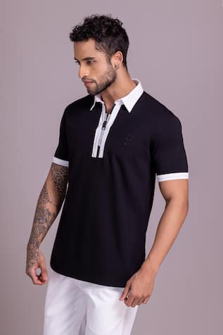 AMIT ARORA Contrast Border Threadwork T-Shirt 