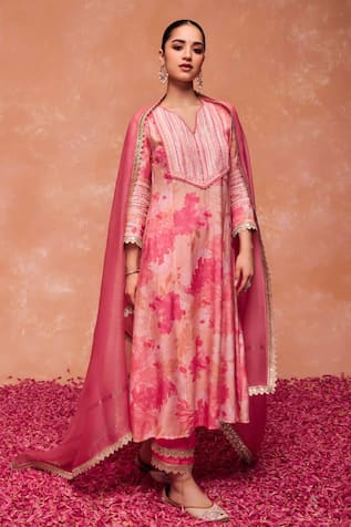 Dohr India Bahara Gota Embroidered A-Line Kurta & Palazzo Set 