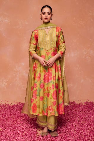 Dohr India Bahara Floral Print A-Line Kurta & Palazzo Set 