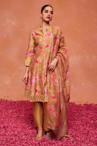 Dohr India Gulnaz Floral Embroidered A-Line Kurta & Pant Set 