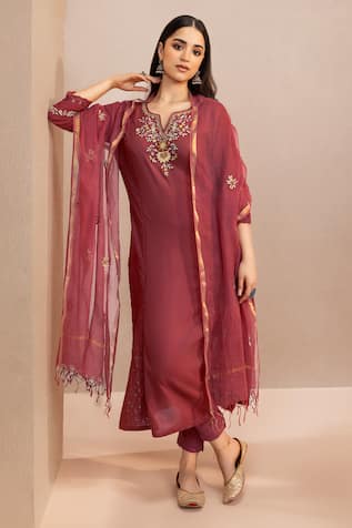 Dohr India Embroidered Straight Kurta Pant Set 