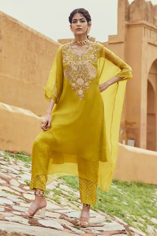 Pink City by Sarika Hasti Embroidered Kaftan Pant Set 