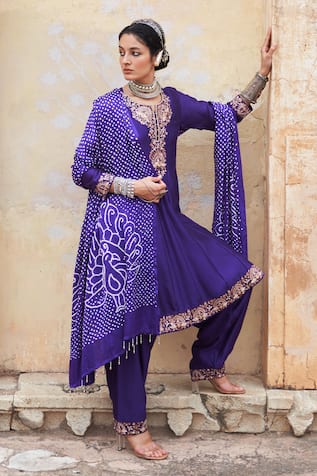 Pink City by Sarika Mor Kalidaar Embroidered Anarkali Pant Set 