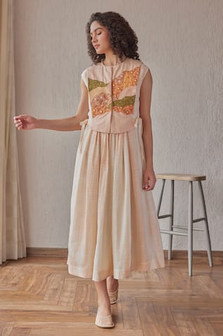 Khamaj India Dune Dress With Hand Embroidered Bib 