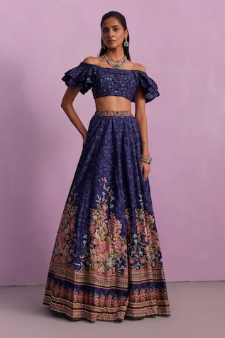 Kalista Amelia Gardenia Print & Embellished Lehenga With Blouse 