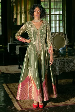 Aditi Gupta Stripe Embroidered Anarkali With Dupatta 