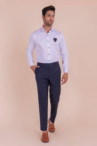 Design O Stitch Lion Face Embroidered Cotton Shirt 