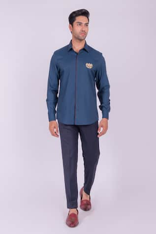 Design O Stitch Crown Embroidered Contrast Placket Shirt 