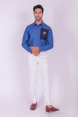 Linen Bird Embroidered Shirt 