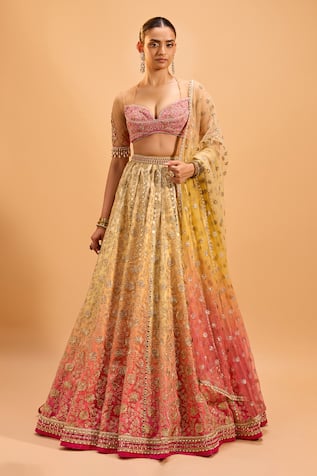 Cedar & Pine Ombre Embroidered Lehenga Set 