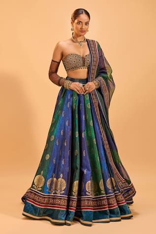 Cedar & Pine Foil Print Panelled Lehenga Set 