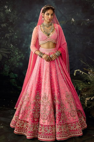 Cedar & Pine Floral Embroidered Panelled Bridal Lehenga Set 