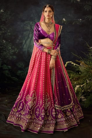 Cedar & Pine Floral Embroidered Shaded Lehenga Set 