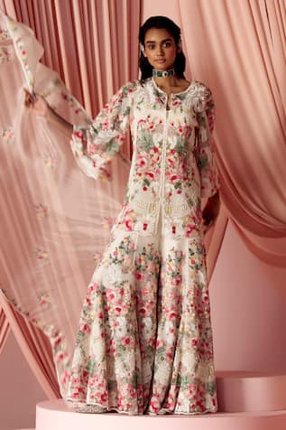 Pankaj & Nidhi Inverness Floral Applique Kurta Sharara Set 