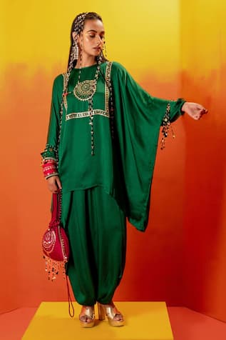 PRAHNAAYA Luna Sequin Embroidered Short Tunic With Dhoti Skirt 