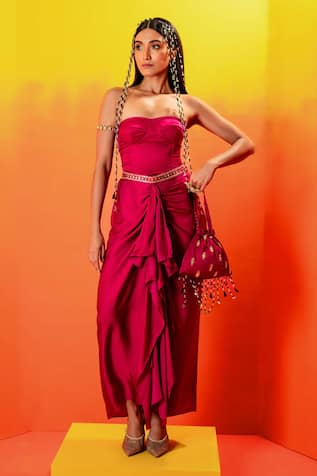 PRAHNAAYA Gota Embroidered Draped Skirt With Corset 