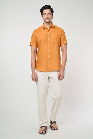 Aryavir Malhotra Plain Half Sleeves Linen Shirt 