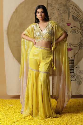 Arpita Sulakshana Hand Embroidered Yellow Palazzo Set 