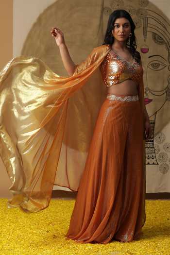 Arpita Sulakshana Textured Palazzo Set With Ombre Cape 