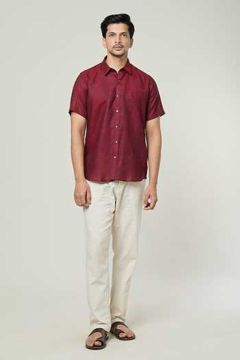 Aryavir Malhotra Textured Half Sleeves Linen Shirt 