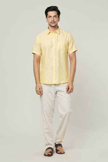 Aryavir Malhotra Half Sleeves Button Down Linen Shirt 