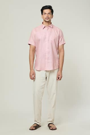 Aryavir Malhotra Solid Collared Linen Shirt 