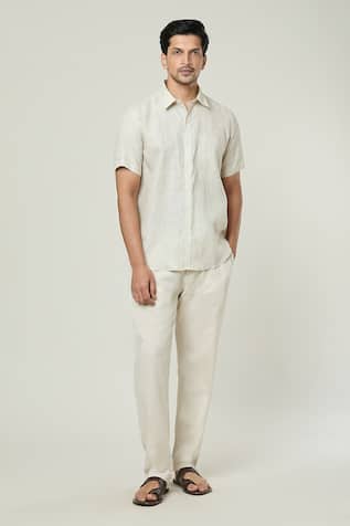 Arihant Rai Sinha Half Sleeves Pocket Detail Linen Shirt 