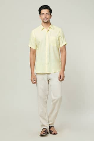 Aryavir Malhotra Pocket Detail Solid Linen Shirt 