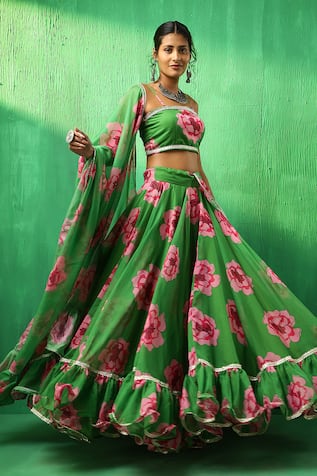 Rose Pattern Lehenga Set 