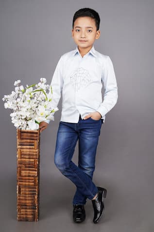 Geometric Lion Embroidered Shirt 