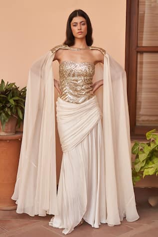 AMRTA by GUNEET KONDAL Embellished Corset Blouse Cape Set 