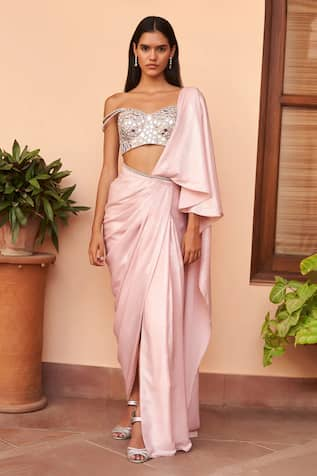 AMRTA by GUNEET KONDAL Hand Embroidered Pre-Draped Saree With Corset Blouse 