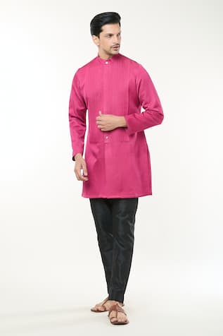 Fuchsia Pintuck Kurta & Pant Set For Kids