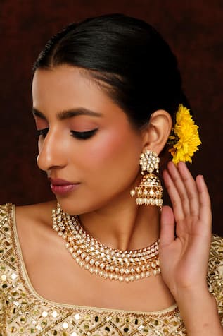 Hexagon Jaal Kundan & Polki Embellished Necklace Set 