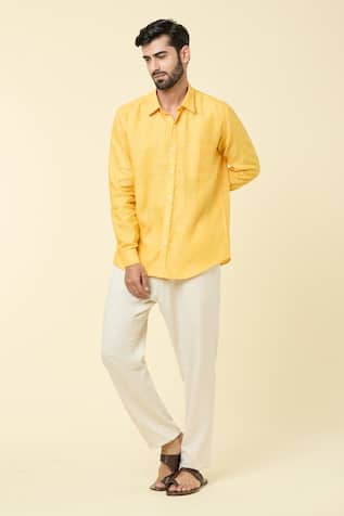 Aryavir Malhotra Linen Plain Full Sleeve Shirt 