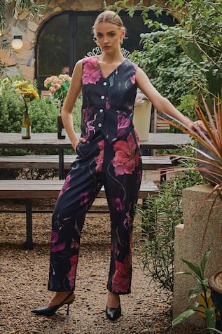 HOUSE OF FETT Jenny Floral Print Waistcoat & Pant Set 