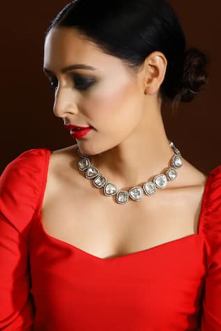 Dual Tone Stone Embellished Choker 