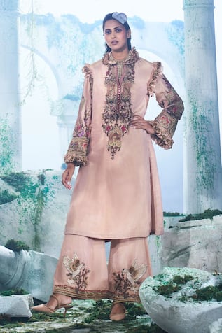 Label Ankush Jain Pigeon Embroidered Kurta & Flared Pant Set 